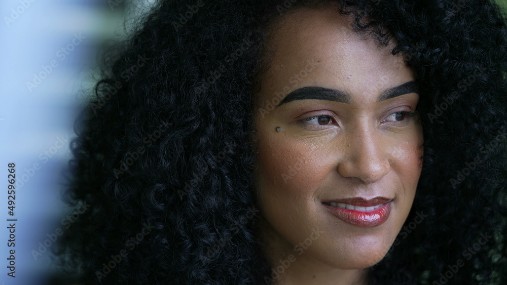 A pensive black woman portrait face close-up A Brazilian latina hispanic person A pensive black woman portrait face close-up A Brazilian latina hispanic person