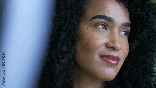 A pensive black woman portrait face close-up A Brazilian latina hispanic person