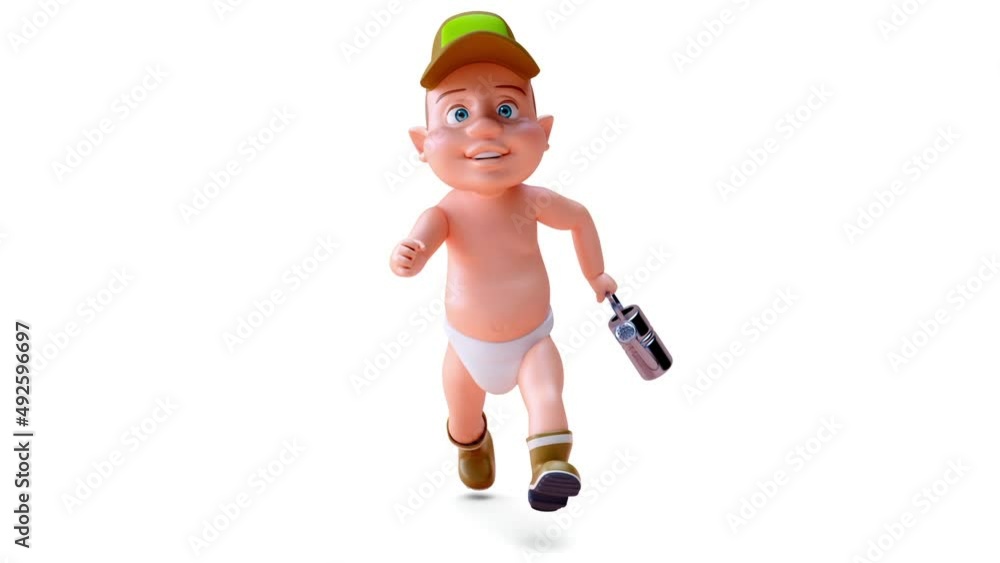 Fun 3D cartoon of a baby gardener Fun 3D cartoon of a baby gardener