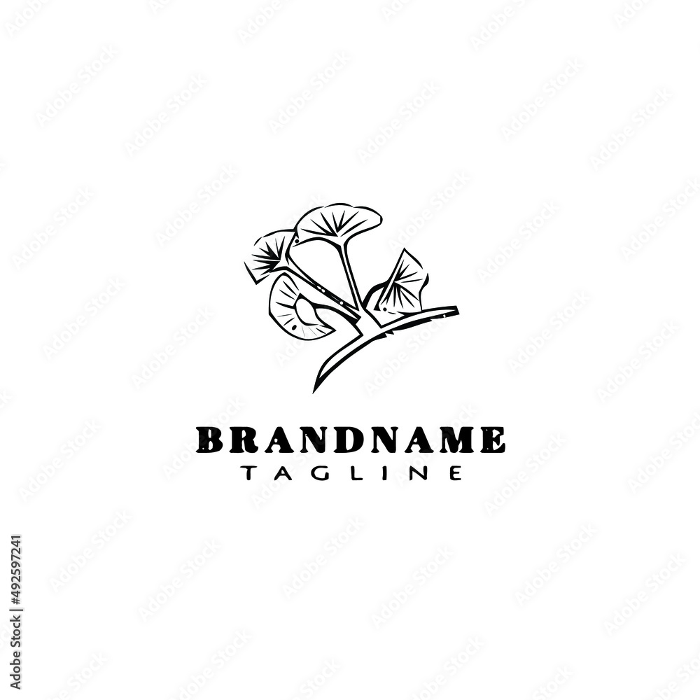 Fototapeta premium ginko leaf logo cartoon icon design template black isolated vector illustration