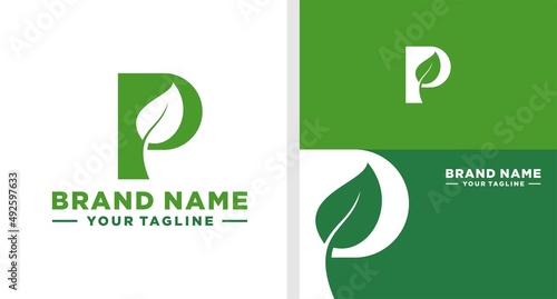 LETTER P LOGO LEAF NEGATIVE SPACE EDITABLE