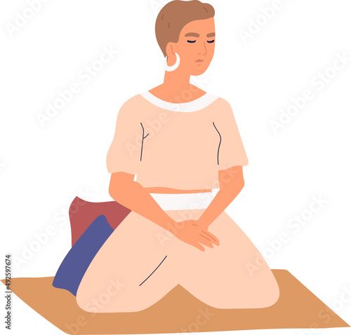 Young Woman Practicing Yoga Colored Illustration