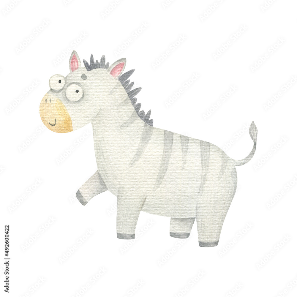 Ταπετσαρία zebra striped, cute isolated children's watercolor illustration, design, print