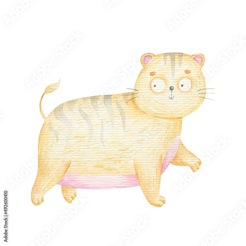 Canvas Print striped tiger, cute isolated children's watercolor illustration, design, print