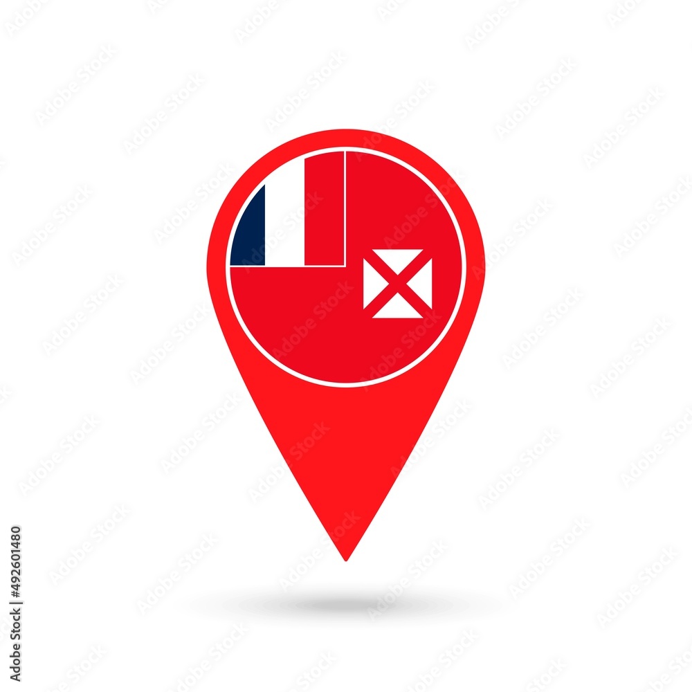 Map pointer with country Wallis and Futuna. Wallis and Futuna flag. Vector illustration. Map pointer with country Wallis and Futuna. Wallis and Futuna flag. Vector illustration.
