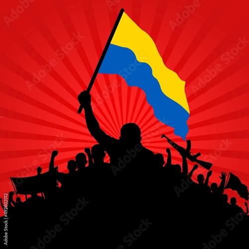 silhouette of crowd with flag ukraine