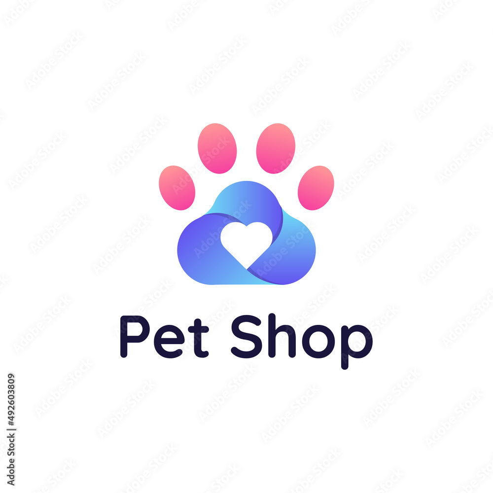 pet care colorful logo with heart. pet care colorful logo with heart.