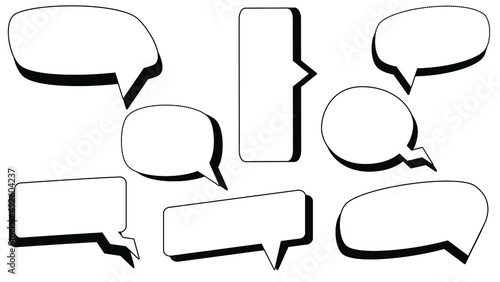 set of blank white speech bubble, conversation box, chat box, speak balloon, thinking balloon on white background