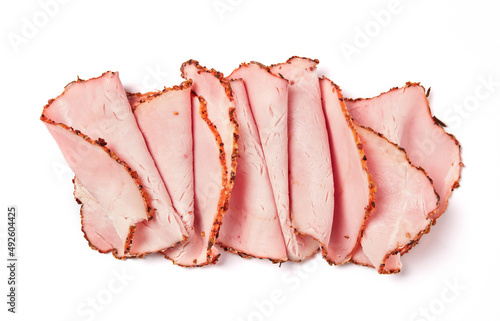 Rolled smoked ham slices photo