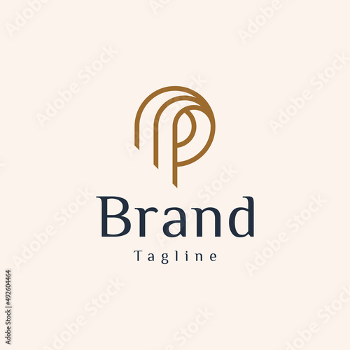 luxury Initial Letter p line outline Logo