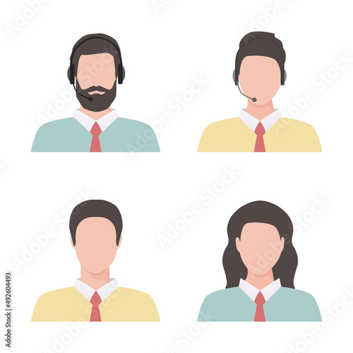 Call center operator set. Online support service. Colored vector flat illustration. Isolated on white background.