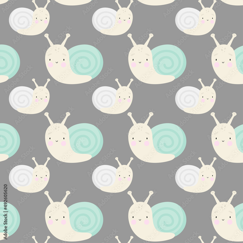 Pattern with Cute Snail. Illustration in vector. For greeting card, posters, banners, the card or stick, printing on the pack, printing on clothes, fabric, wallpaper.
Pattern with Cute Snail. Illustration in vector. For greeting card, posters, banners, the card or stick, printing on the pack, printing on clothes, fabric, wallpaper.