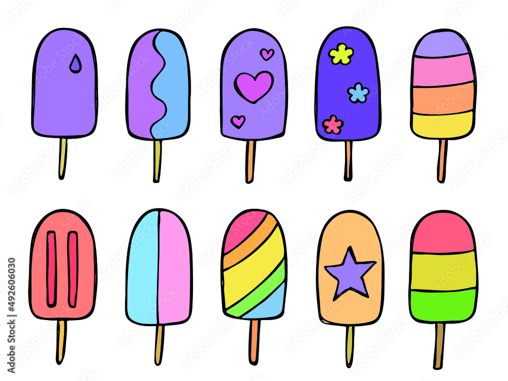 Vector set of hand drawn ice cream illustration isolated on white backgrounds. Cute dessert clipart. For print, web, design, decor, logo. Vector set of hand drawn ice cream illustration isolated on white backgrounds. Cute dessert clipart. For print, web, design, decor, logo.