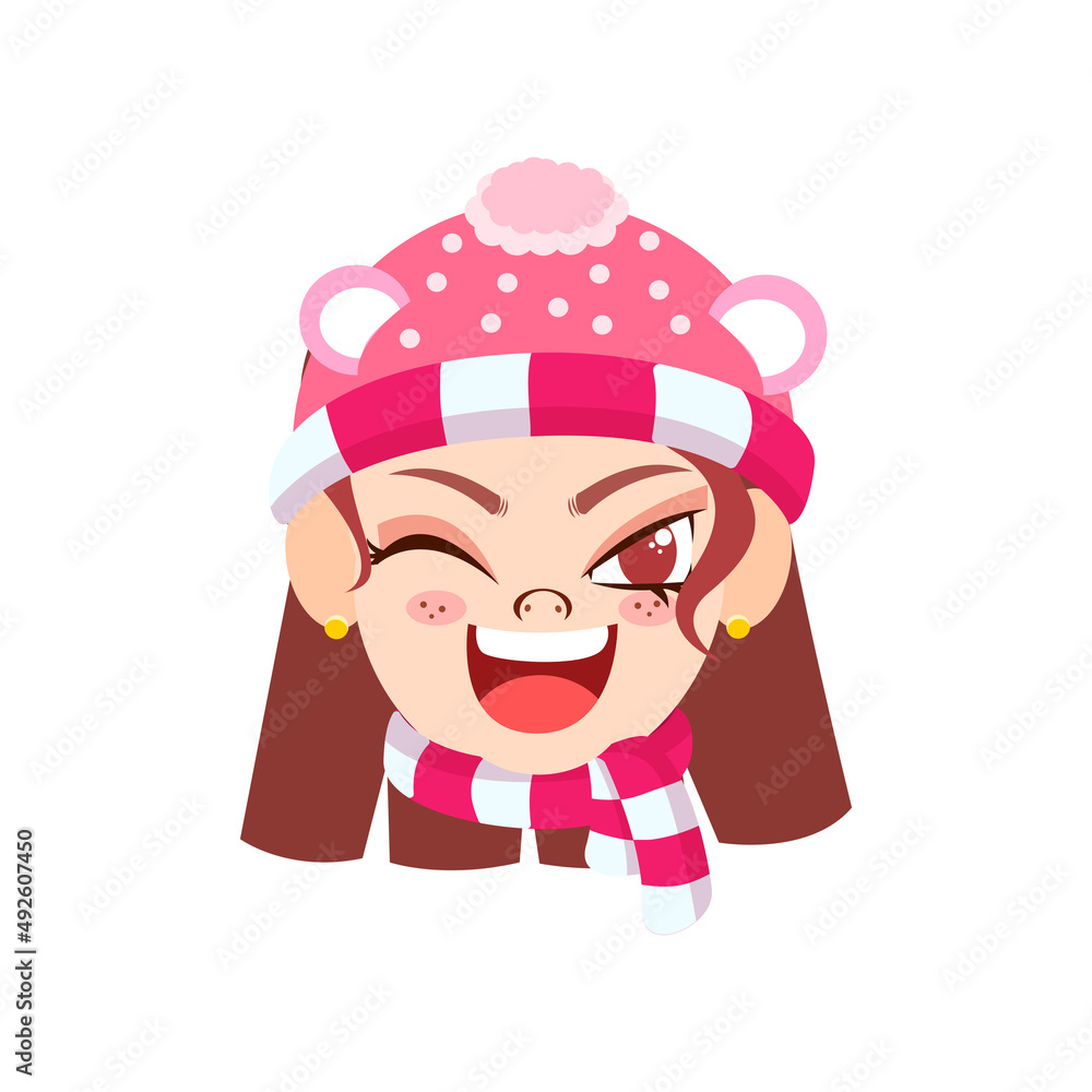 Isolated red girl scarf hair christmas emoji cute face vector illustration Isolated red girl scarf hair christmas emoji cute face vector illustration