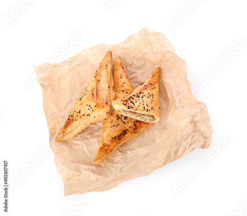 Tasty Uzbek samsa on white background photo