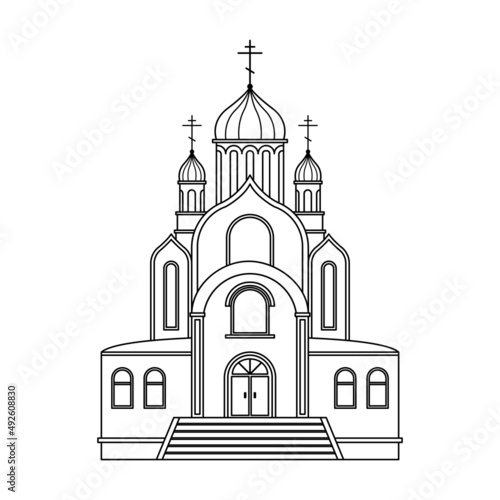 Vector illustration of the Orthodox Christian Church. A religious building. Outline