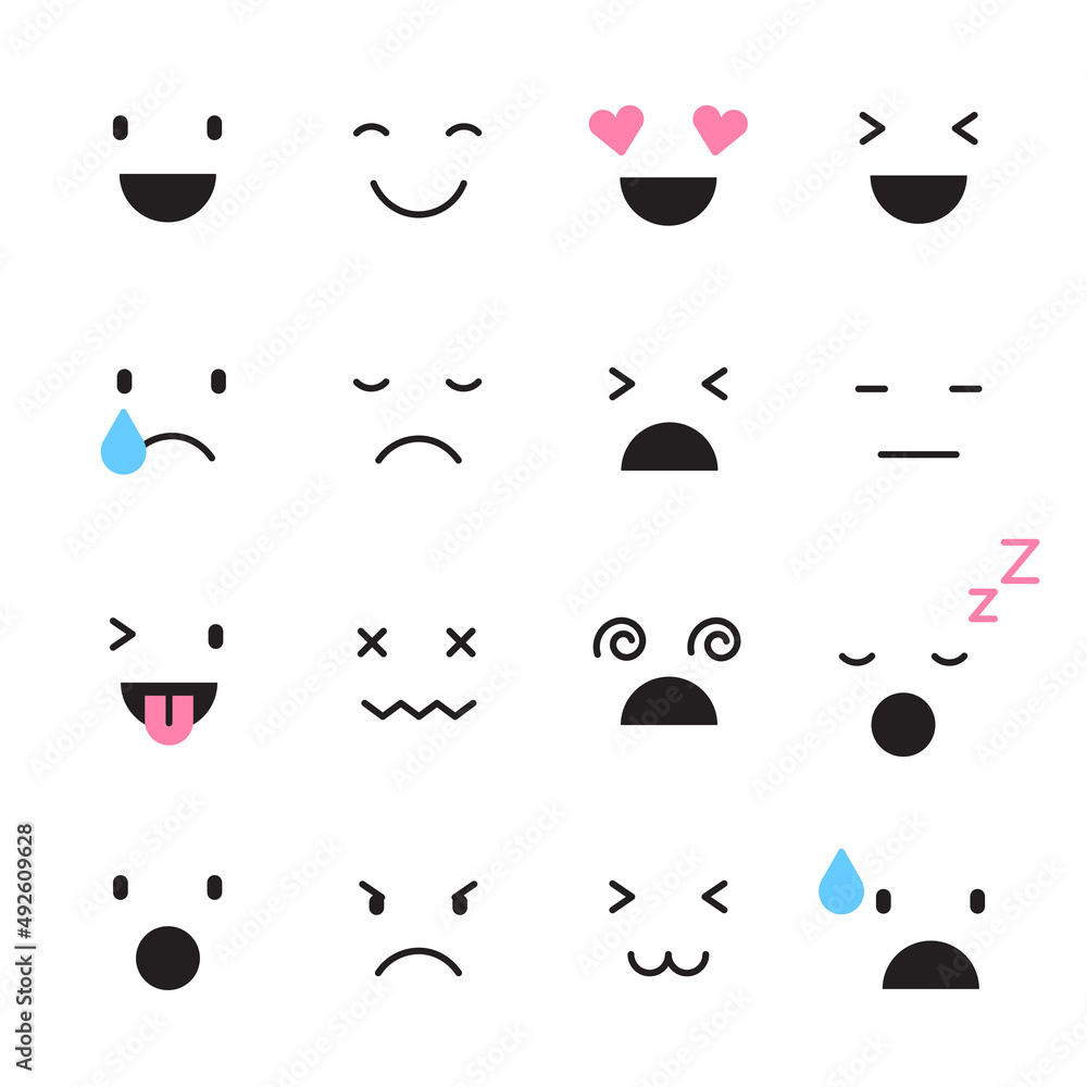 Set of Various Cute Cartoon Face Emotion Emoji Emoticon 3D Flat Isolated Sign Symbol Set of Various Cute Cartoon Face Emotion Emoji Emoticon 3D Flat Isolated Sign Symbol
