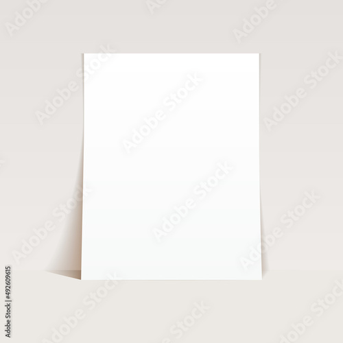 White sheet of paper mockup on light background. Blank A4 page with shadow. Clean notepad mockup