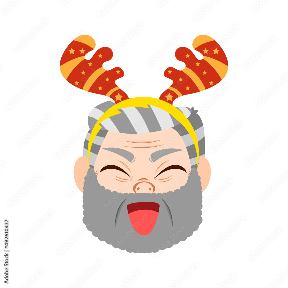 Isolated red reindeer old man christmas emoji cute face vector illustration Isolated red reindeer old man christmas emoji cute face vector illustration