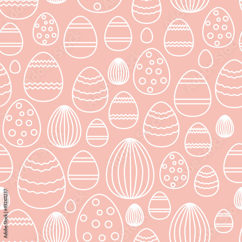 Pattern with silhouettes of Easter eggs on a pink background.