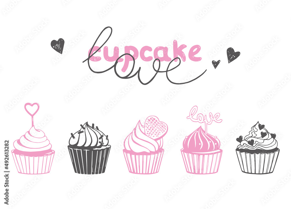 Vector illustration with different cupcakes Vector illustration with different cupcakes