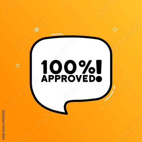 Speech bubble with 100 percent approved text. Boom retro comic style. Pop art style. Vector line icon for Business and Advertising