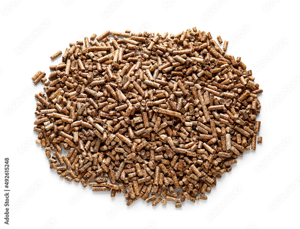 Pile of wood pellets on white background Pile of wood pellets on white background