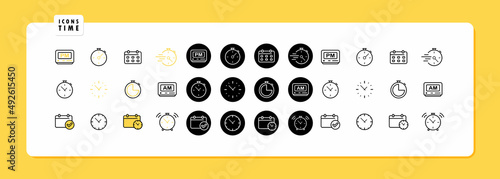 Time icons set. Icons desktop alarm clock, stopwatch, time acceleration and date waiting. Waiting concept. Vector EPS 10