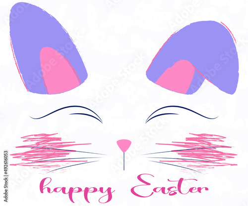 Postcard with a muzzle of a rabbit and the inscription happy easter