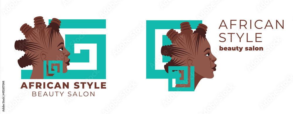 Beauty salon logo and identity. Flat vector illustration of black women