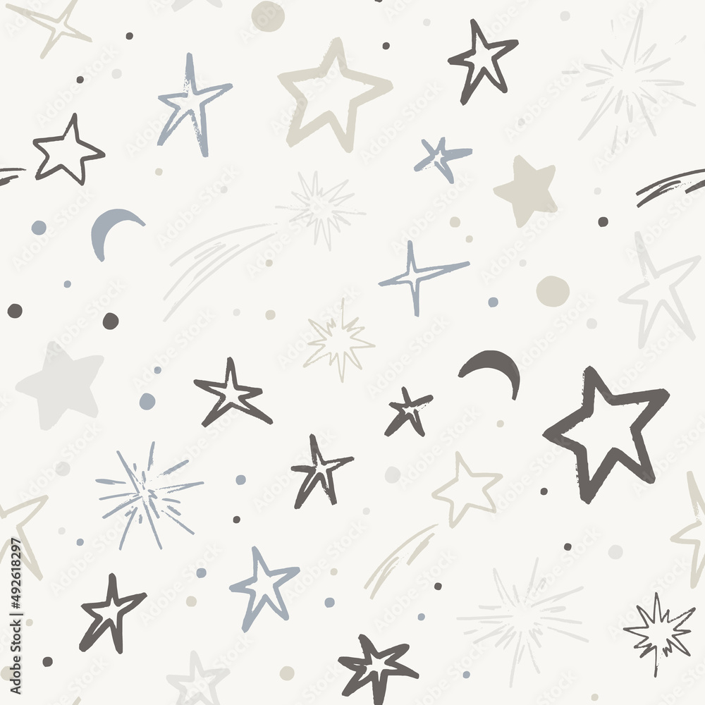 Vector space seamless pattern with planets, comets, constellations and stars. Night sky hand drawn doodle astronomical background Vector space seamless pattern with planets, comets, constellations and stars. Night sky hand drawn doodle astronomical background