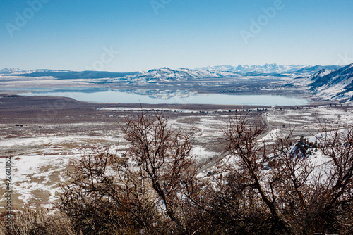 Blue Sky Reflecting in Mono Lake with Winter Snow - Scenic Wilderness