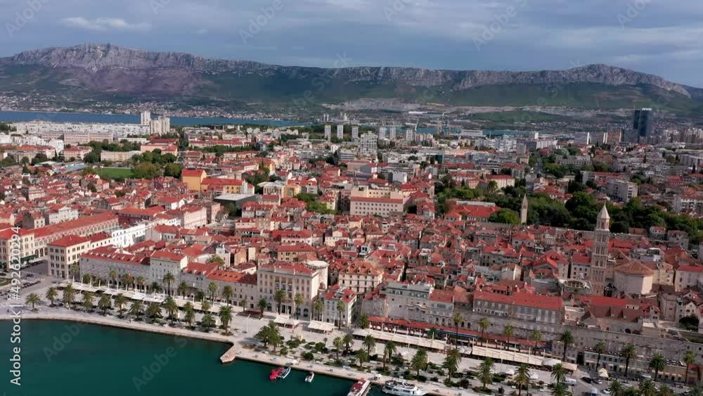 Aerial view of the terracotta rooftops at the Old Town Split.Split is the second-largest city of Croatia and the largest city in the region of Dalmatia. It lies on the eastern shore of the Adriatic Aerial view of the terracotta rooftops at the Old Town Split.Split is the second-largest city of Croatia and the largest city in the region of Dalmatia. It lies on the eastern shore of the Adriatic