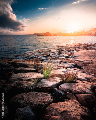 Sunset from Blanes's bech in Spain photo