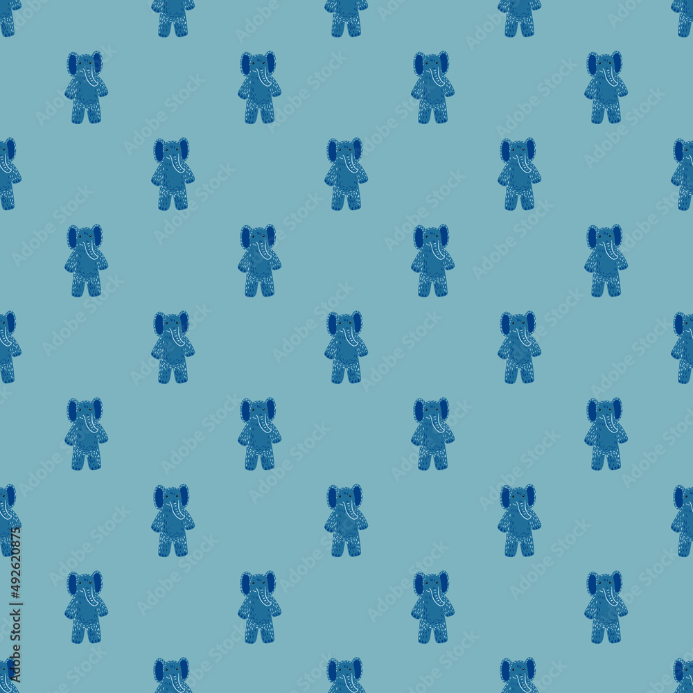 Naklejka premium Cute elephant toy seamless pattern. Funny child playthings in doodle style.