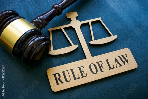 Plate in the form of scales and an inscription Rule of law.