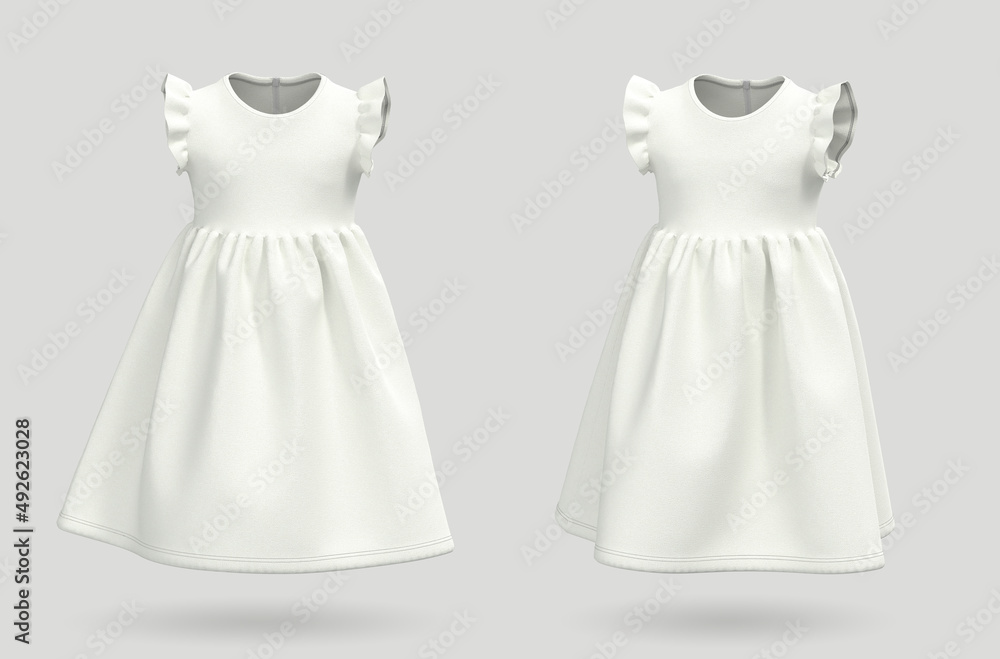 White baby dress on a gray background. 3d rendering, 3d illustration White baby dress on a gray background. 3d rendering, 3d illustration