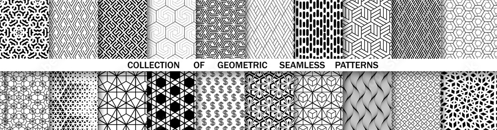 Geometric set of seamless black and white patterns. Simple vector graphics Geometric set of seamless black and white patterns. Simple vector graphics