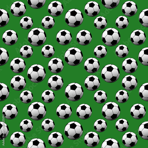 Seamless background pattern. Soccer balls on a dark green background. Modern textile background, gift wrapping, paper packaging, design concept. Vector illustration. © Oleh