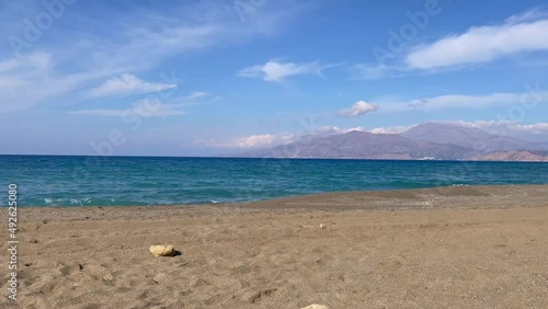 Komos beach in the south of Crete in Greece. With its golden sand stretches for more than four kilometres on the western edge of the fertile Messara plain