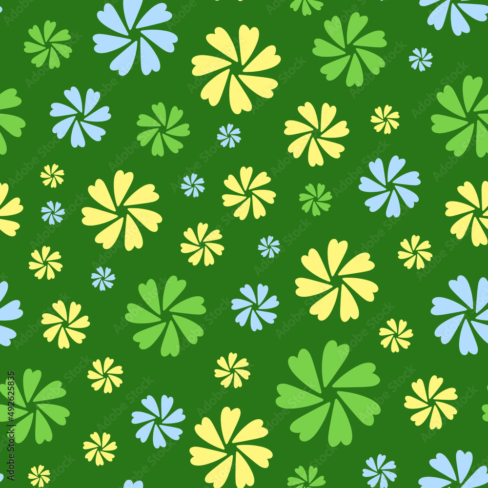 Repeatable seamless vector pattern with random sized and colored flower element. Repeatable seamless vector pattern with random sized and colored flower element.