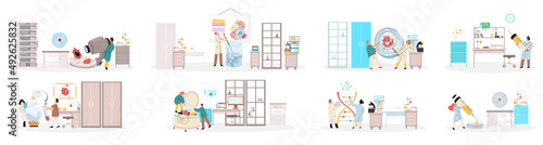 Scientist conducts scientific researches, virology in lab, holding vaccine, syringe and wearing medical suit. Coronavirus vaccine complete development. Medicines for treatment, doctor with injection