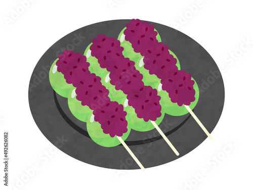 あんこと草団子　水彩風
