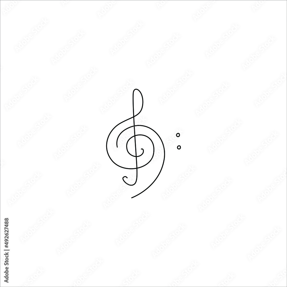 Fototapeta premium Treble and bass clef, small tattoo, print for clothes and logo design, emblem or logo design, silhouette one single line, isolated abstract vector illustration.