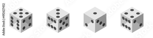 White 3d dice. Isometric dice. Vector clipart isolated on white background.