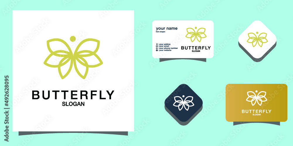 Beautiful nature flying insect monoline design butterfly logo with flat ...