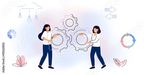 Finding common ground Search for opinion compromise concept Cooperation and united partnership Mentorship Guidance and leadership Empathy and communication Face to face heads Vector flat illustration