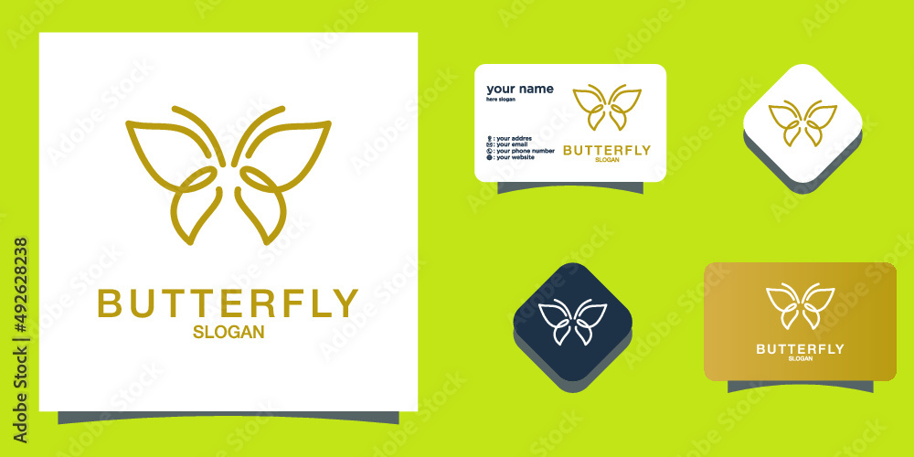 Beautiful nature flying insect monoline design butterfly logo with flat ...