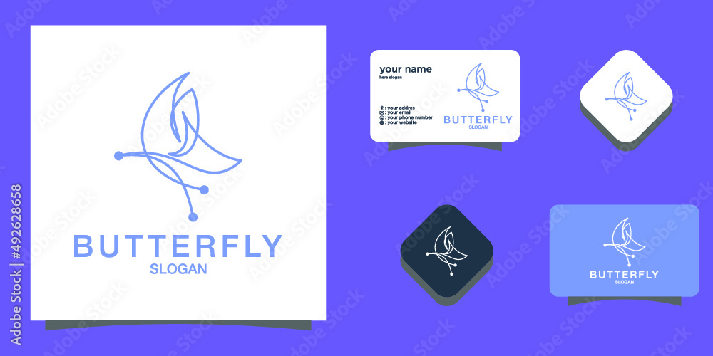 Beautiful nature flying insect monoline design butterfly logo with flat ...