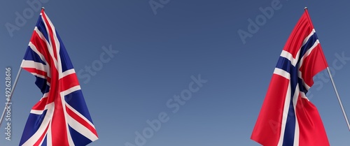 Photography Flags of Great Britain and Norway on flagpoles on sides